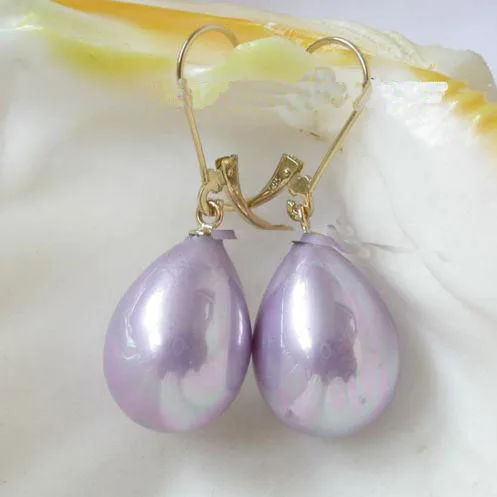 New Arrival Favorite Pearl Earrings 19mm Purple South Sea Shell Pearl Dangle Earring 14k/20 Gold Hook Fine Jewelry Lady Gift