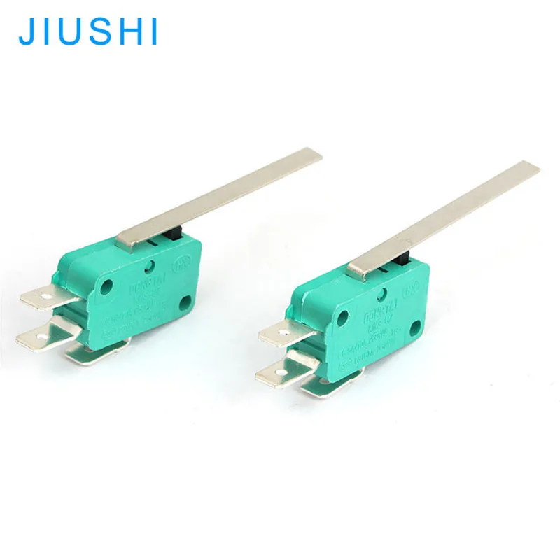 10pcs KW3-OZ KW7 long lever micro switch 3 pins 1NO 1NC 5A/10A 250VAC T85 16(6)A 250VAC green