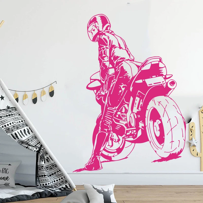 Large Motorcycle Scooter Autobike Beauty Girl Wall Sticker Bedroom Living Room Autocycle Motor Woman Wall Decal Kids Room Vinyl