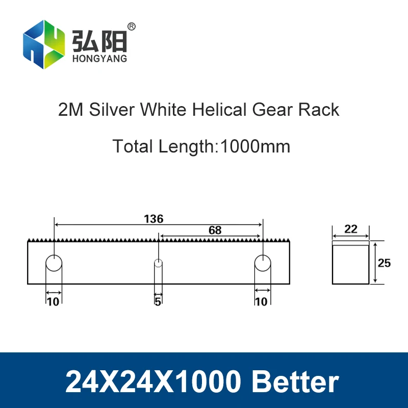 2.0 Mod 24X24 1000mm Specification Rack And Pinion  Precision CNC Rack Linear Guide  Machine Tool Worm Gear Helical Rack Router