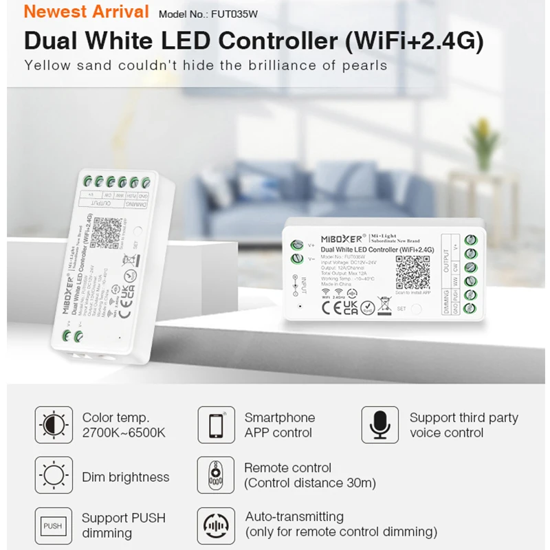 Miboxer 2.4GHz Single Color Dual White RGB RGBW RGB+CCT LED Controller (WiFi+2.4G) FUT035W Dimming Smart Music APP Voice Control