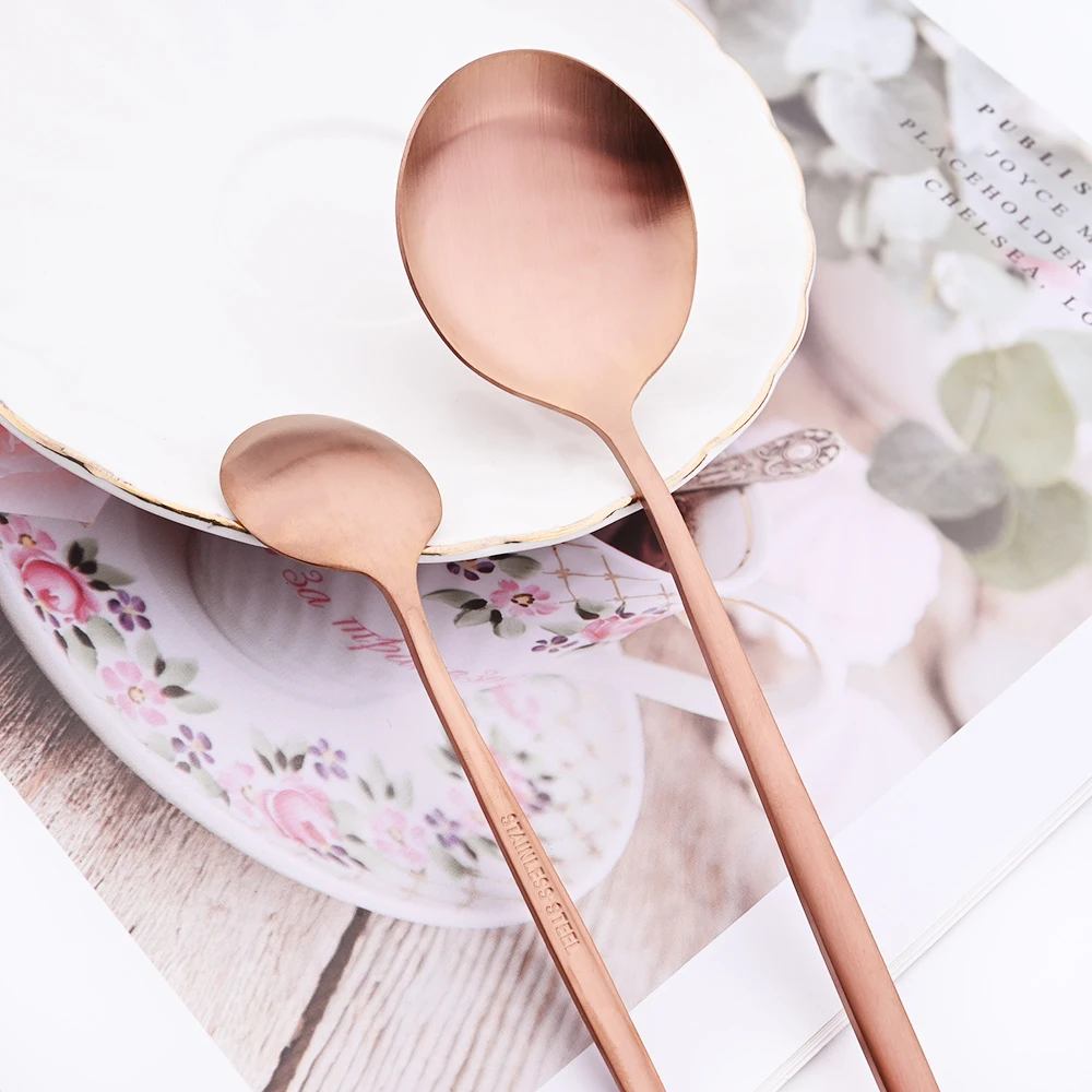 16Pcs Rose Gold Cutlery Set Knife Fork Coffee Spoons Dinnerware Set Stainless Steel Tableware Set Western Kitchen Silverware Set