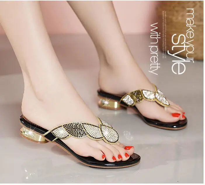 New Summer Flip Flops Girls Colorful Shoes Sexy Crystal Rhinestone Design Women Sandals Ladies Genuine Leather Lady Shoes D999