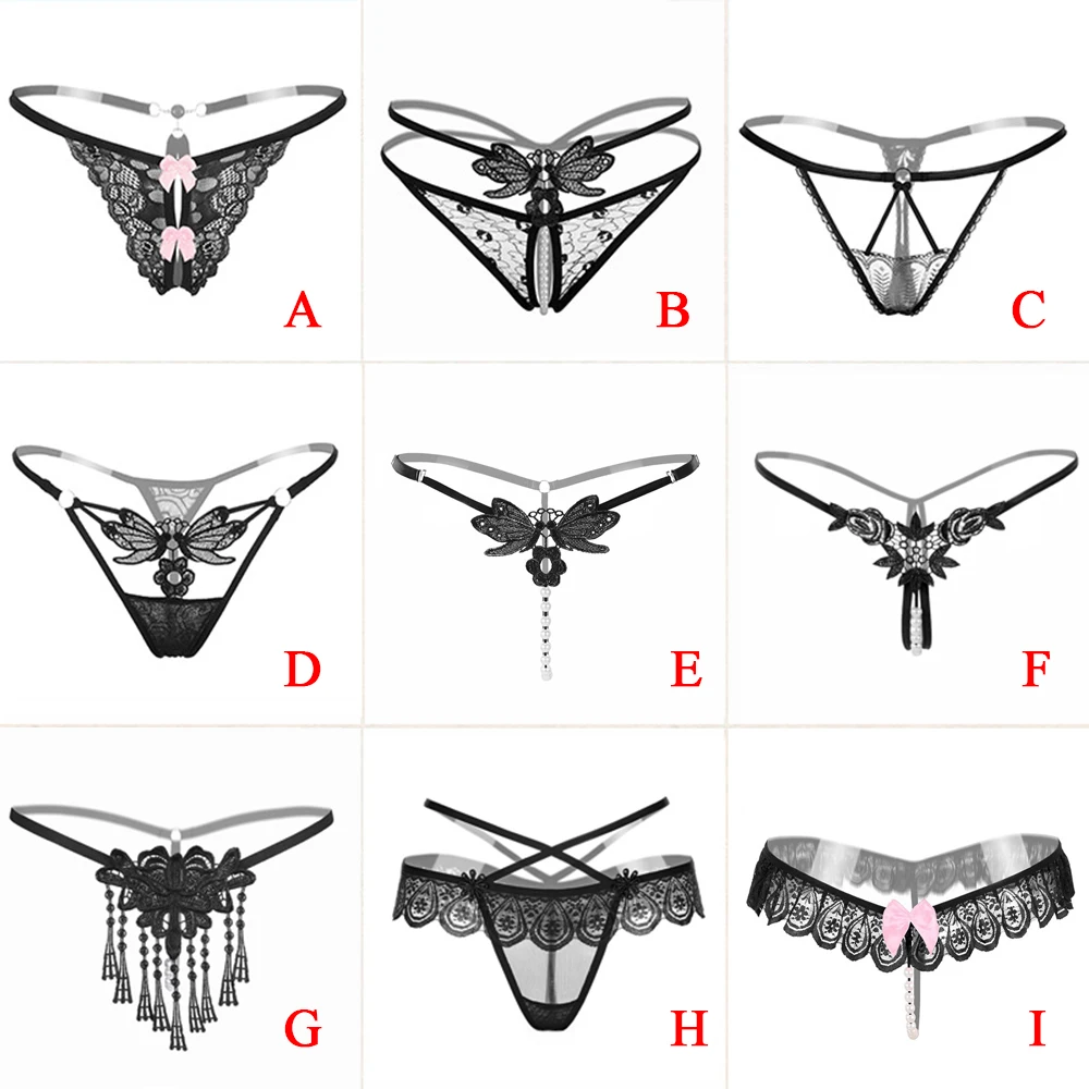 

Sexy Women Underwear Panties Female Massage Pearl Lingerie G-stings Hollow Thong Young Girls Hot Embroidery Lace T-back Panties