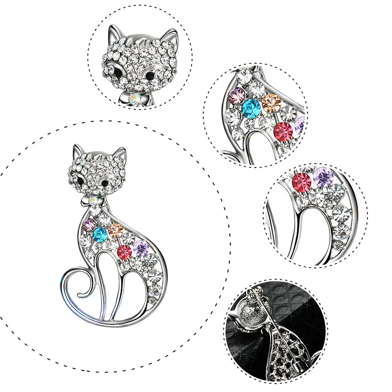 1PCS Cats Look Design Alloy Diamond Brooch Pins for Women Fashion Crafts Dress Animal Series