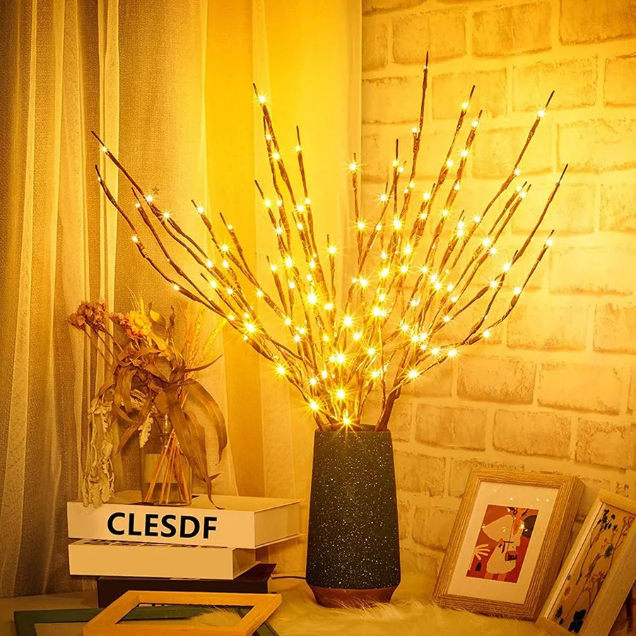 

DIY LED Rose Flower Willow Branch Lamp 20 Bulbs Artificial Willow Floral Twig Xmas Wedding Party Garland Light