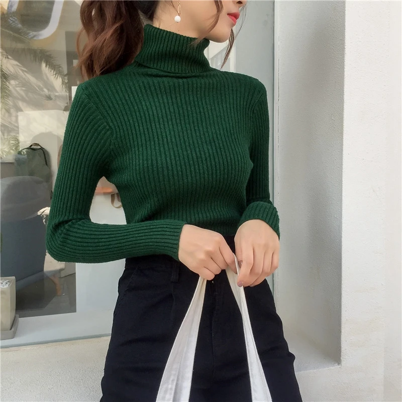 Yellow Blue Green Beige White Black Turtleneck Sweater Women Winter Pullover Korean Elegant Lady Sweater