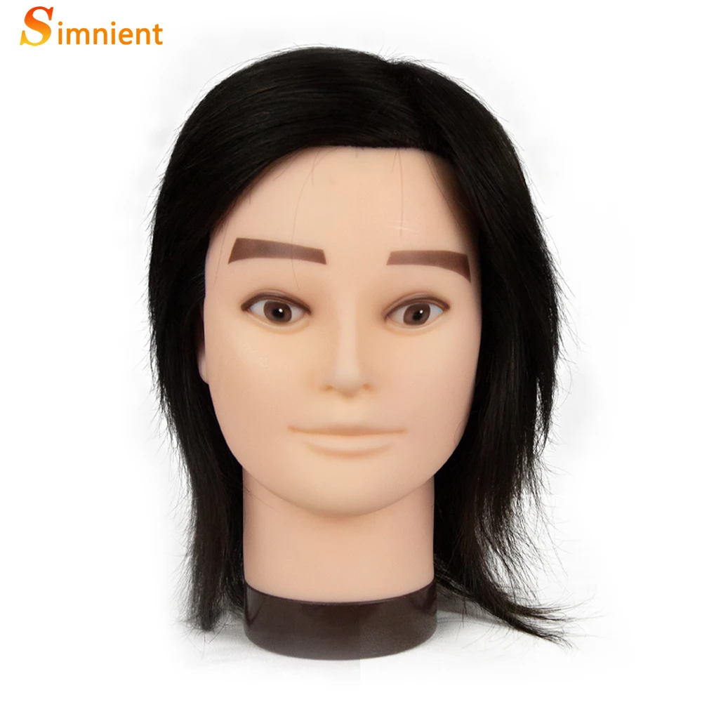 100% Human Hair Male Mannequin Head With Hair Beard Practice Manikin Hairdresser Cosmetology Training Doll Head For Hair Styling