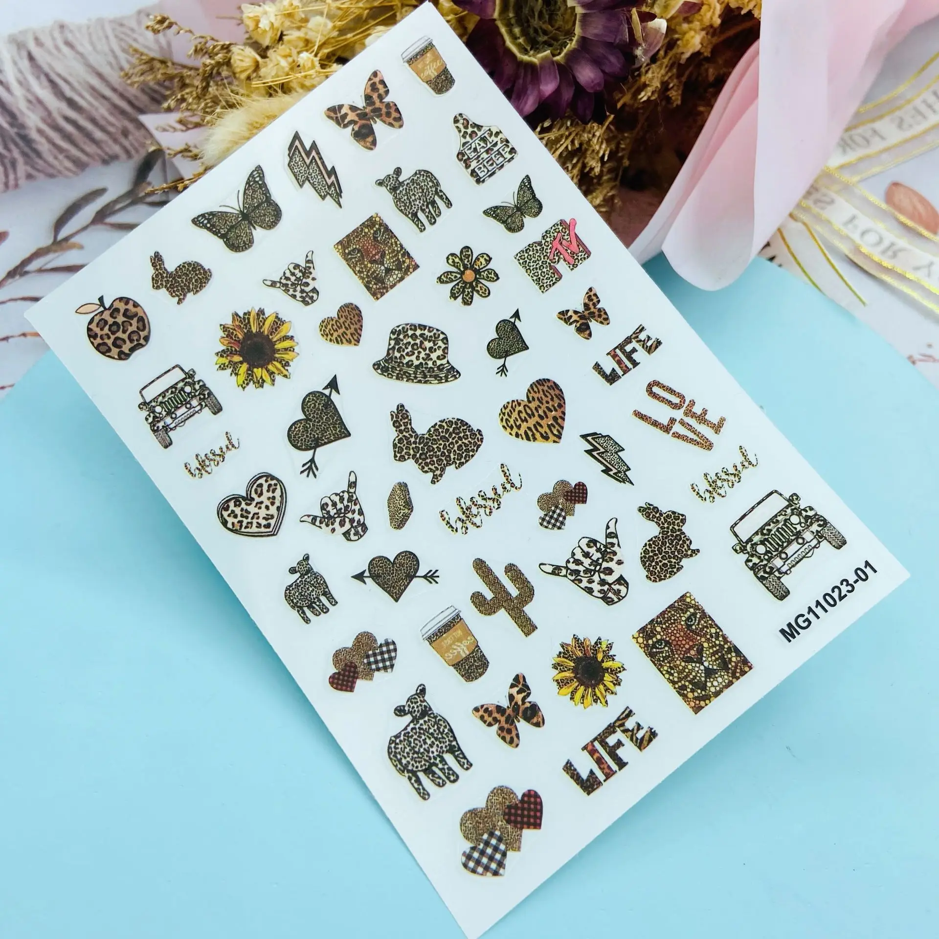 DIY Japanese Style Fashion New Arrival Nail Stickers Back Glue Adhesive Dry Nail Decals Leopard Printings in Different Shapes