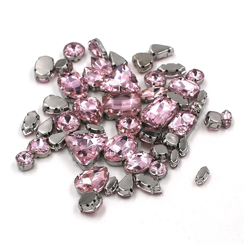 Wedding decoration mixed shape Pink sew on claw galss crystal rhinestones for clothing/shoes/dress