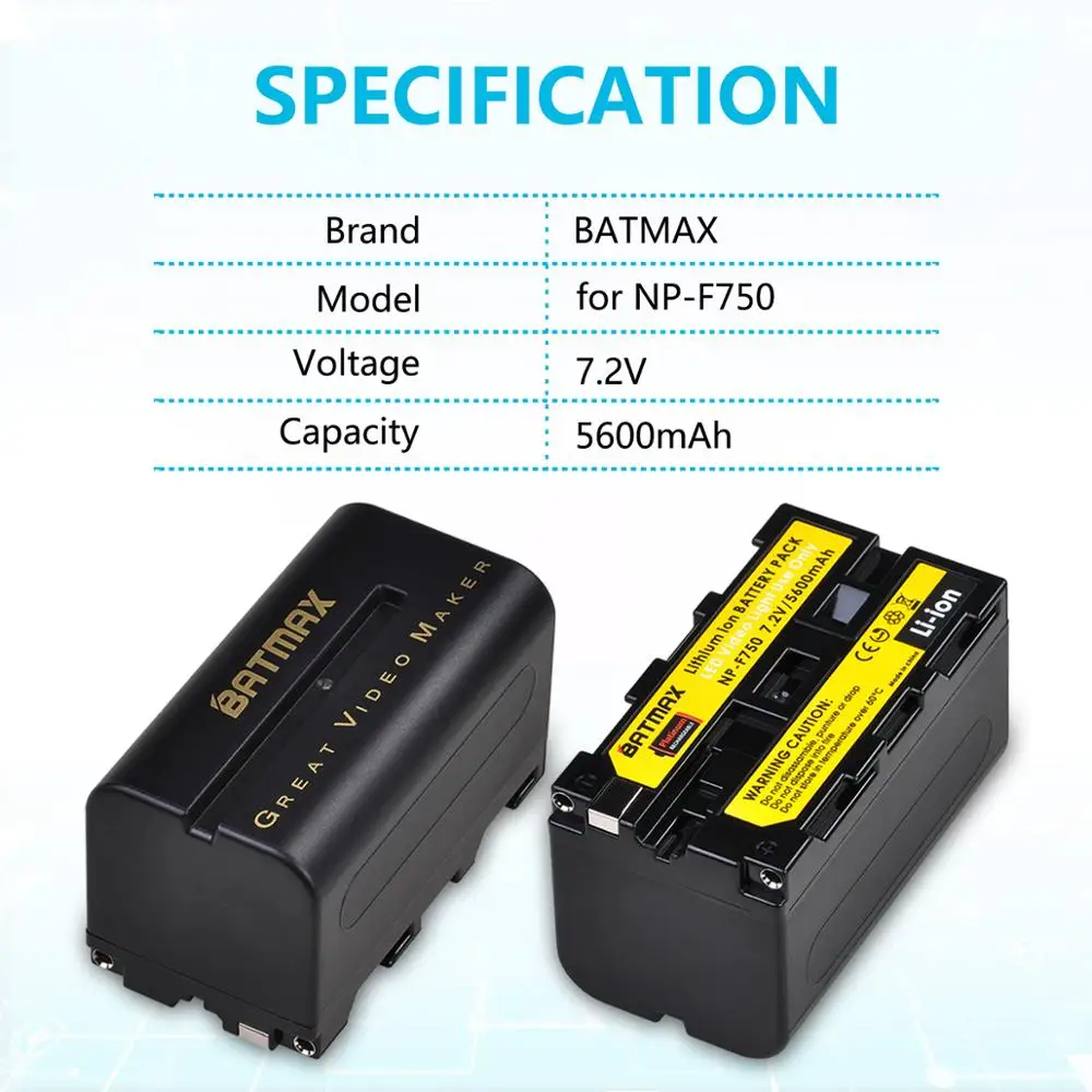 2X Batmax 5200mAh NP-F770 NP-F750 NP F770 np f750 NPF770 750 baterii Akku dla Sony NP-F550 NP-F770 NP-F750 F960 F970