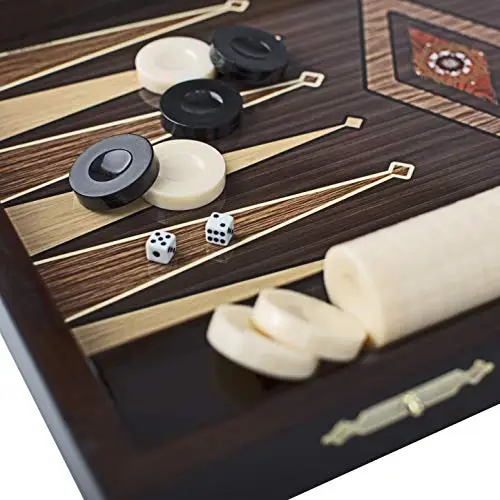 LaModaHome Star 30 ''Decorated Turkish Backgammon Set, First Class Elite Vinyl Wooden Classical Design, portable Board Game Tavl