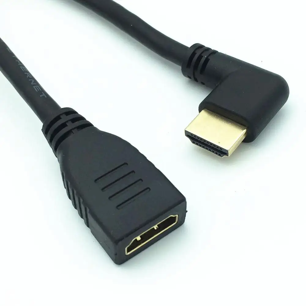2.0 Extension Cable HDTV 90 Degree Right Angled Elbow Cord Male to Female Extender 2K*4K@60HZ Ultra 3D 1080P Ethernet