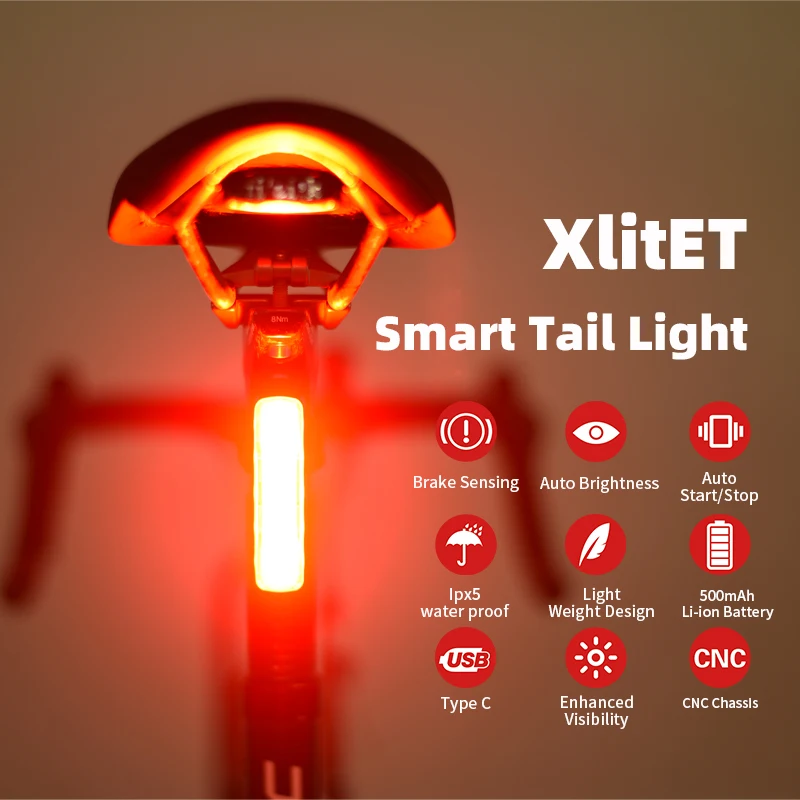 ENFITNIX 2022 XlitET Bicycle Automatic Brake Rear Light Night Cycling Smart Sensing Taillight MTB Road Bike Seatpost Safety Lamp