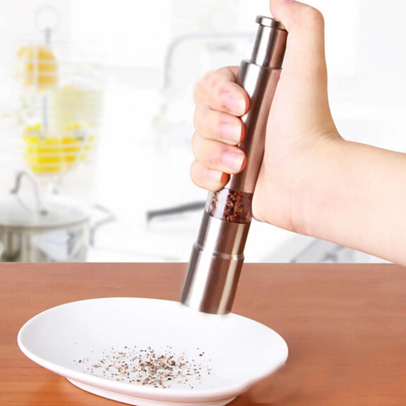 Manual Push Salt or Pepper Grinder Stainless Steel Push Button Durable Silver Sauce Grinder Mill for Kitchen Tool Accessories