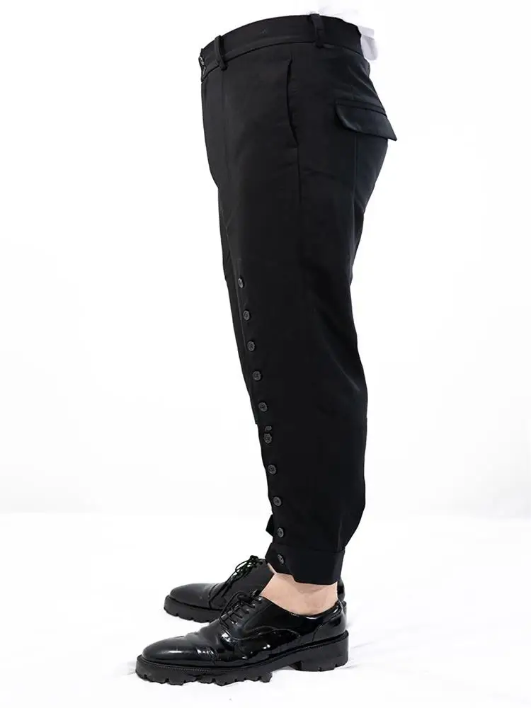 Pantalon Harlem décontracté pour hommes, slim, design multi-boutons, couture, grande taille, noir, ample, neuf cent, nouvelle collection