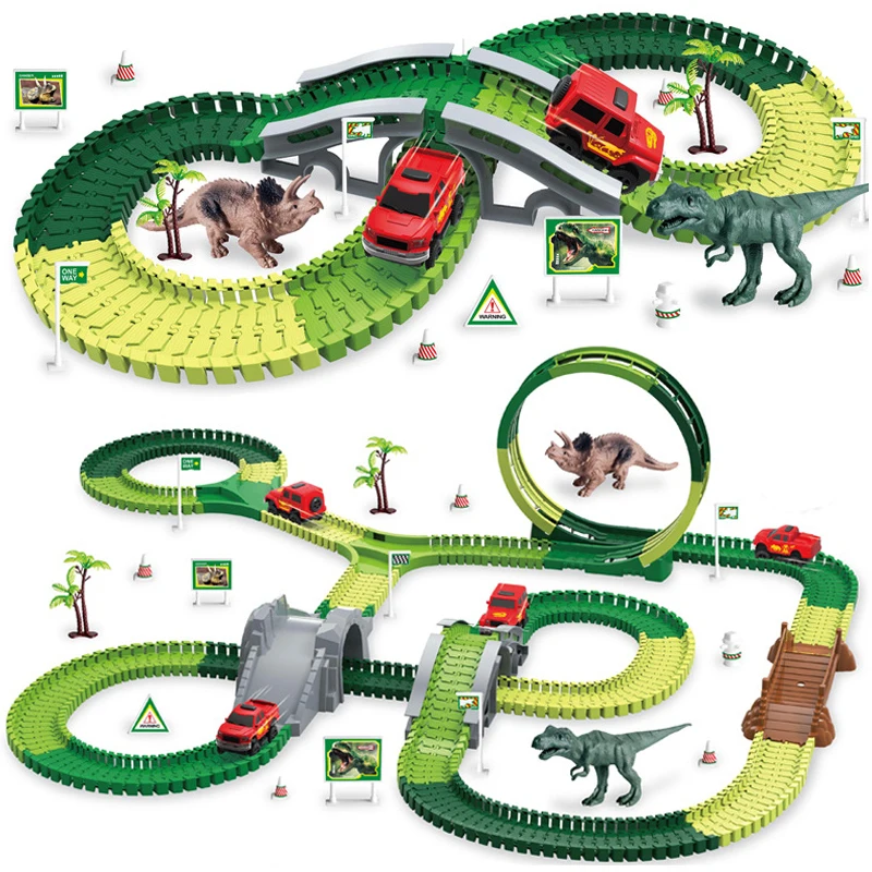 

Kids Assemble Dinosaur Railway Track Toys Bend Flexible Racing Tracks Car Educational Toys For Kids Gift