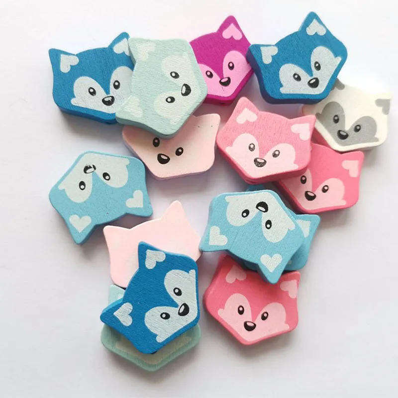 20 Pcs Clorful Fox Shaped Wooden Beads And Chips DIY Handmade Natural Environmentally Friendly Jewelry Baby Toy Accessories