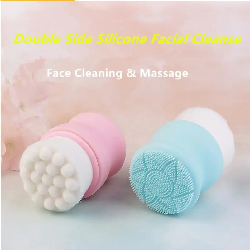 3D Double Side Black Silicone Facial Cleanser Head Remover Machine Wash  Brushes Fiber Face Cleaning Massage Skin Care T0684