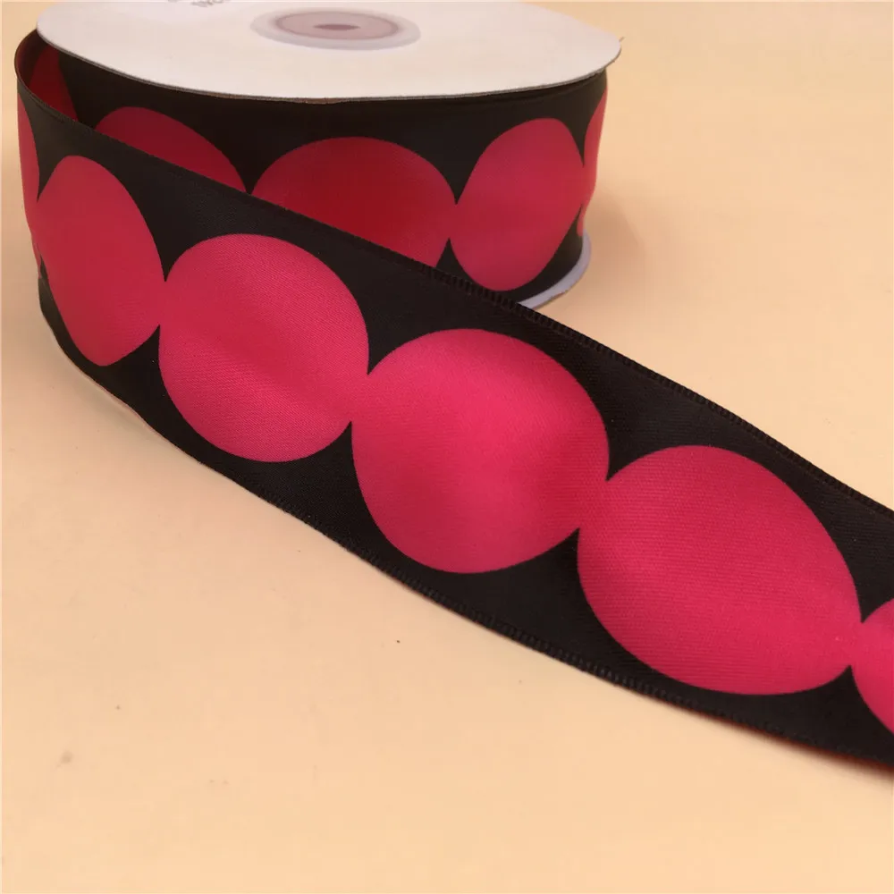 

38mm 25Yards Christmas Ribbon Festival Wired Red Circles Black Ribbons for Decoration New Year Gift Wrapping 1-1/2" N2241