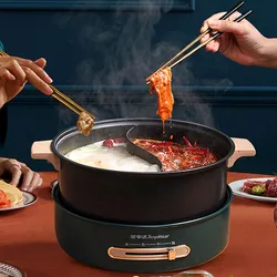 220V Electric 2 Flavor Hot Pot Non-Stick Multi Cooker 5L Split Type Stewing Cooking Pot Machine Hotpot Wok