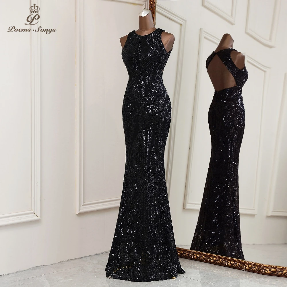 2021New years black evening dresses formal dress women elegant mermaid vestidos de fiesta elegant backless evening gowns