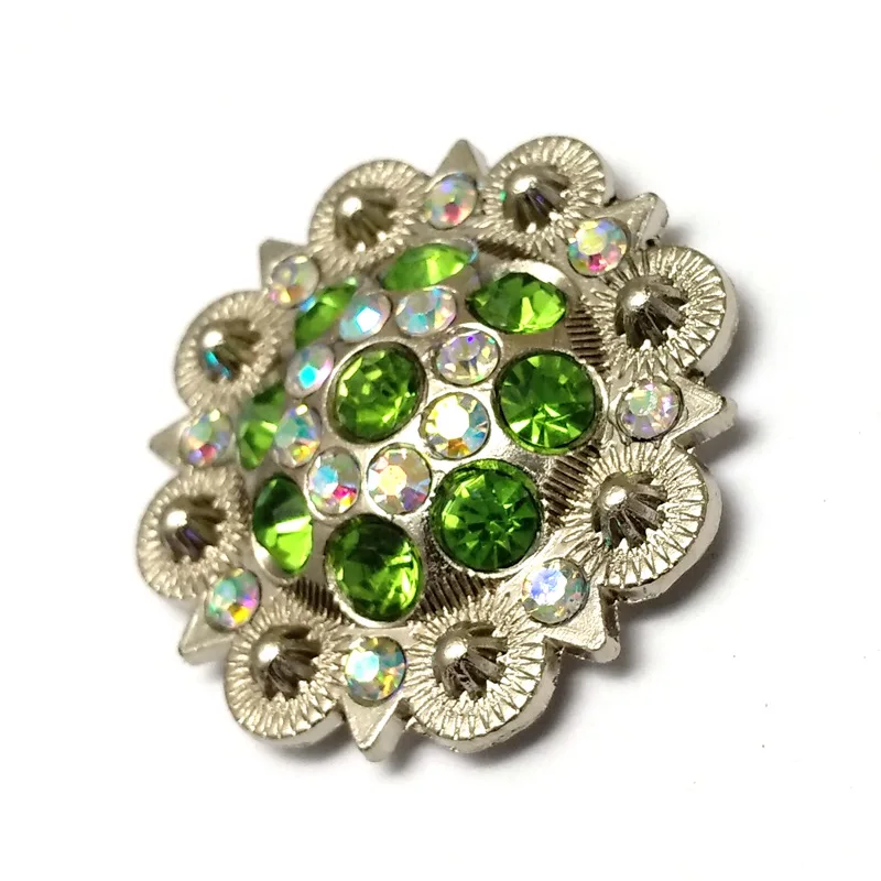 12pcs/Lot Green Color Rhinestone Decoration Metal Flower Conchos for Belt Accessories Wholesale Retail Custom Metal Accessories