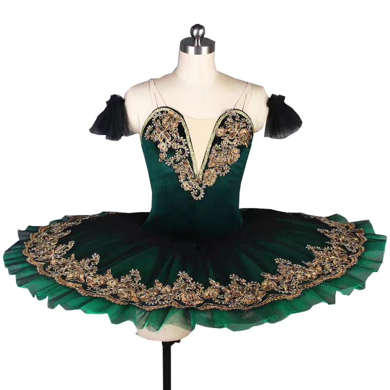 

Custom Made Dark Green Professional Classical Ballet Dance Tutu Costumes for Adult Girls Dance Performance Pleated Tutu Dress