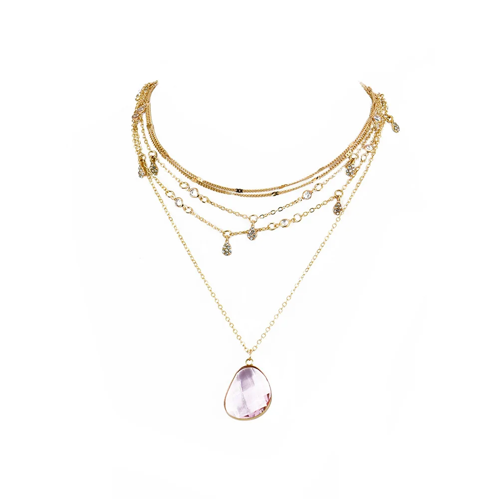 2020 Gold-plate Water Drop Crystal Opal Pendant Necklaces For Women Necklace New Multi Level Female Boho Vintage Jewelry Gift