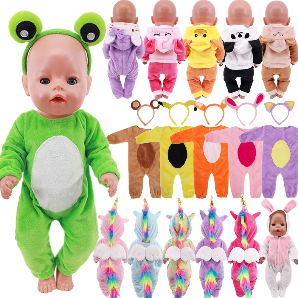 Doll Clothes Unicorn/Panda/Kitty Animal Short Fluff Suit For 18Inch American Doll 43Cm New Born Baby Girl Multicolor Gift Nenuco