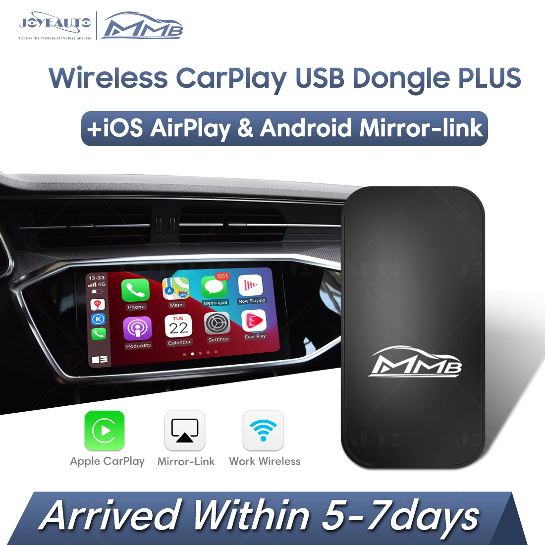 

MMB Universal Wireless Apple Carplay and Android Auto Dongle Plus Wireless mirroring link Plug and Play Automatic connection Car