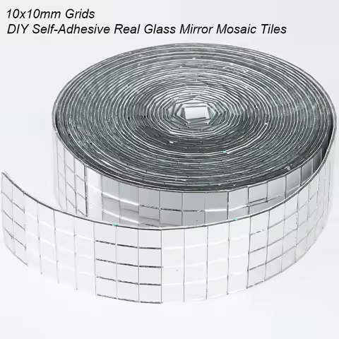 10x10mm Grid 1meter Self-Adhesive Square Glass Mosaic Tiles Sliver Mirrors Mosaic Sheets For DIY Handade Crafts Wall Sticker