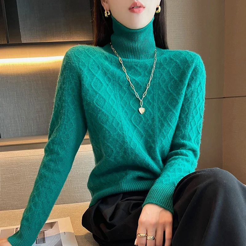 Women Sweaters Thick Warm Turtleneck Pullovers 2021 Winter Long Sleeve Solid Colors Jumpers Ladies Knitwears