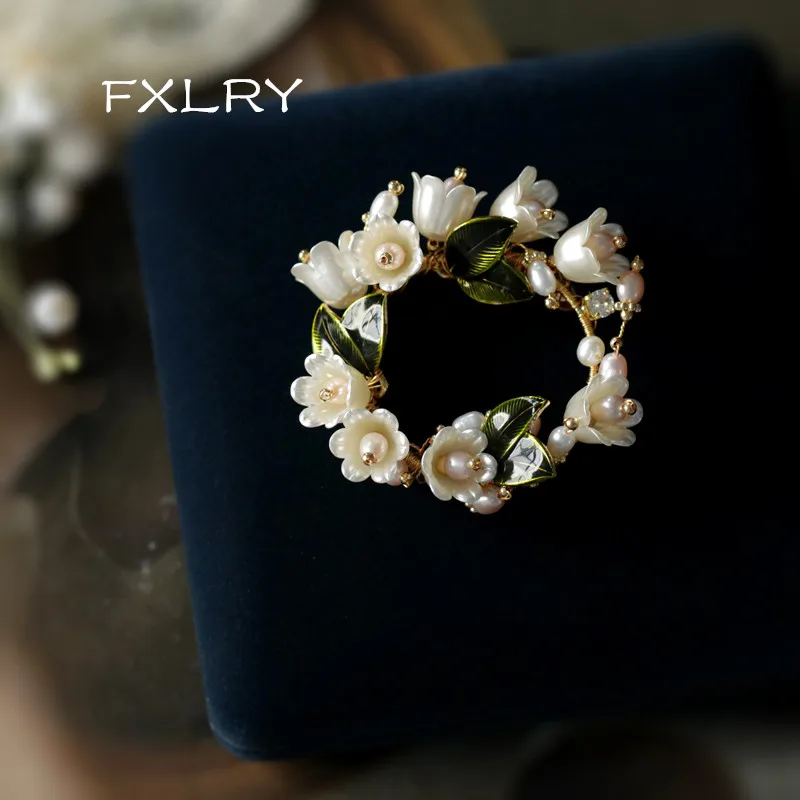 FXLRY Original Handmade Natural Pearl Elegant Lily Of The Valley Flowers Brooch Sweater Pin For Women Jewelry