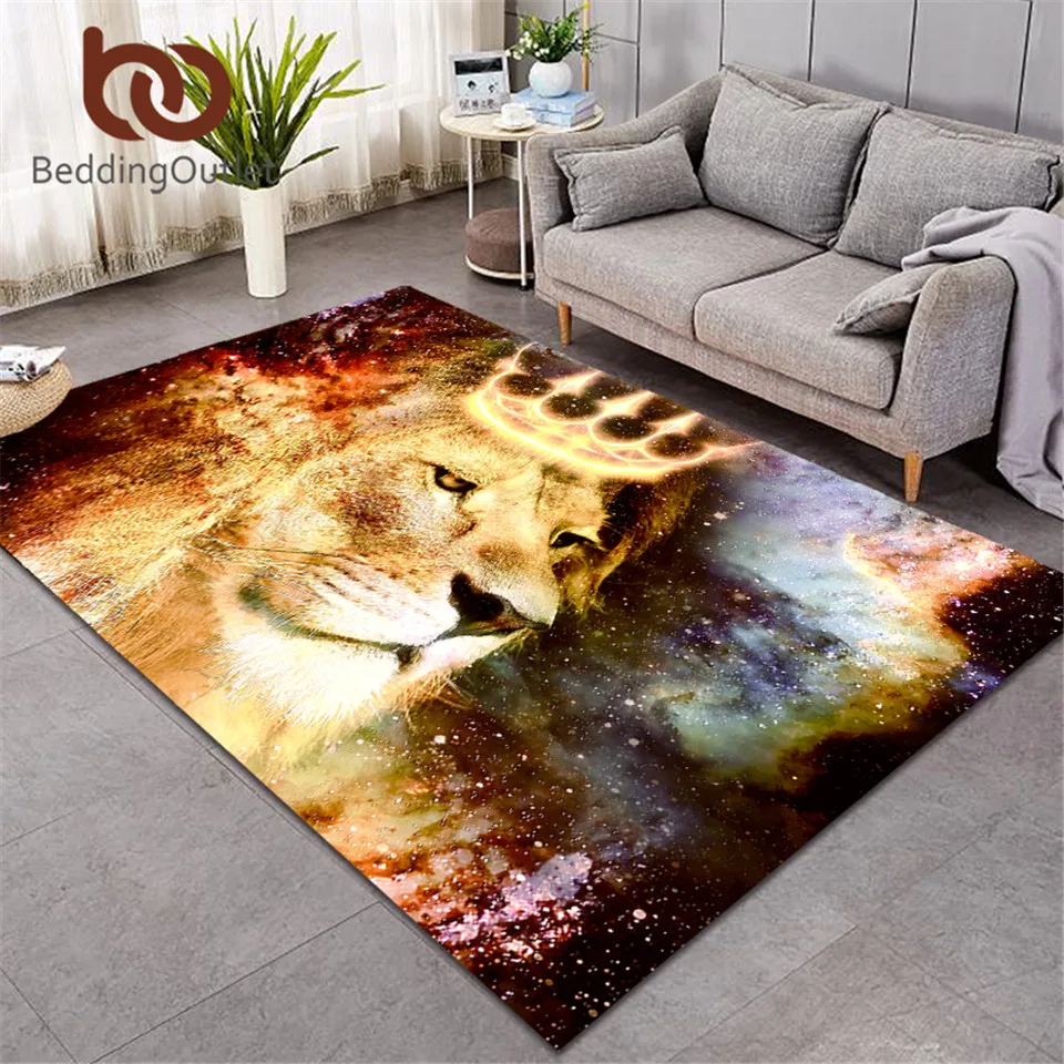 BeddingOutlet Lion King Large Carpet for Living Room Universe Cosmic Play Floor Mat 3d Print Animal with Crown Area Rug 152x244