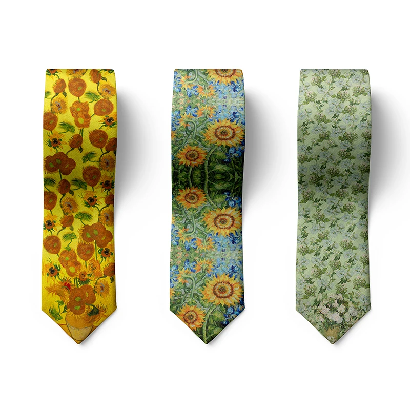 Corbata Retro de pintura al óleo de Van Gogh para hombres y mujeres, corbata de girasol de poliéster de 8cm de ancho, accesorios de traje de camisa de boda de fiesta informal, nuevo