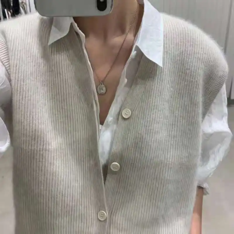 Fashion New Cashmere Sweater Women Vest Ladies Knitted Autumn Winter Sleeveless V-Neck Cardigan Korean Female Vest Tops