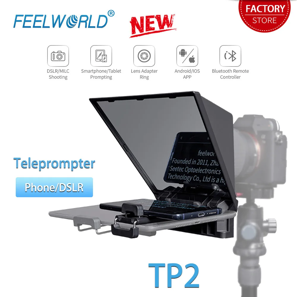 FEELWORLD TP2 Di Động Teleprompter Máy Ảnh DSLR Với Điều Khiển Từ Xa Ghi Âm Điện Thoại Mini Inscriber Di Động Teleprompter