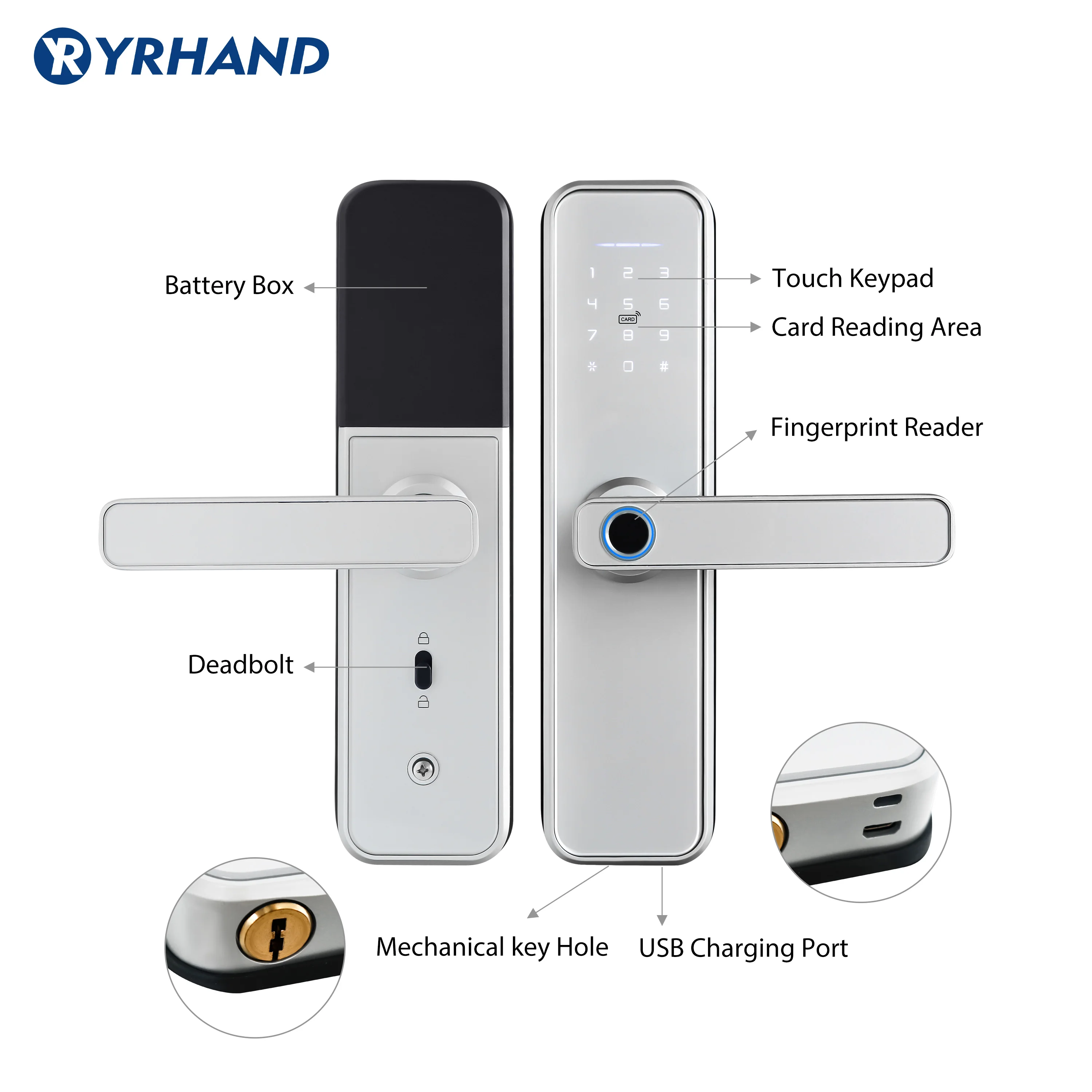 X5 Wifi Electronic Smart Door Lock With ttlock App, Security Biometric Fingerprint Intelligent Lock With Password RFID card