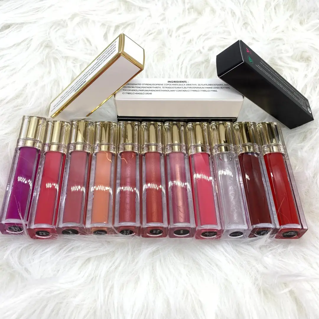 Custom Logo Matte Liquid Lipstick Private Label Bulk Lipgloss Base Shiny Glitter Clear Lip Gloss Wholesale Gold Tube