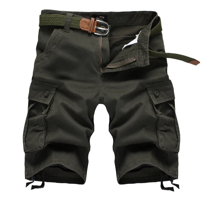 Shorts masculinos de carga militar com bolso múltiplo, calças curtas táticas cáqui, calças curtas de algodão, verão, 29-44, sem cinto, 2022