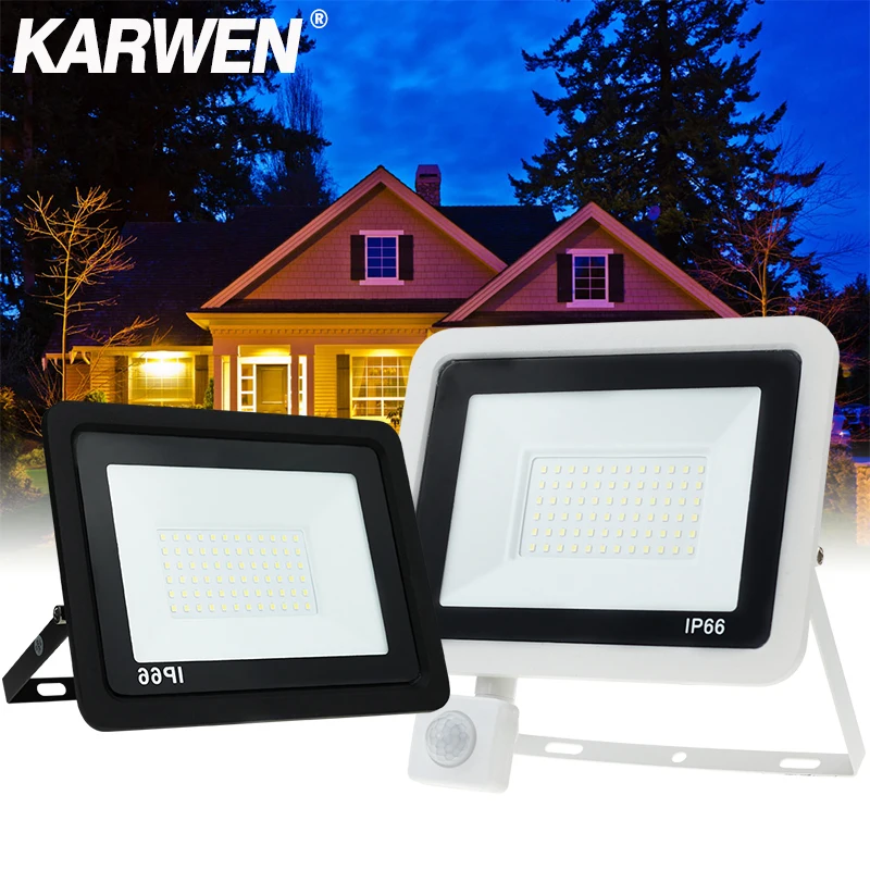 

LED PIR Motion Sensor Floodlight 10W 20W 30W 50W 100W Outdoors Wall 220V Waterproof IP66 White or Black Garden Street Spotlight