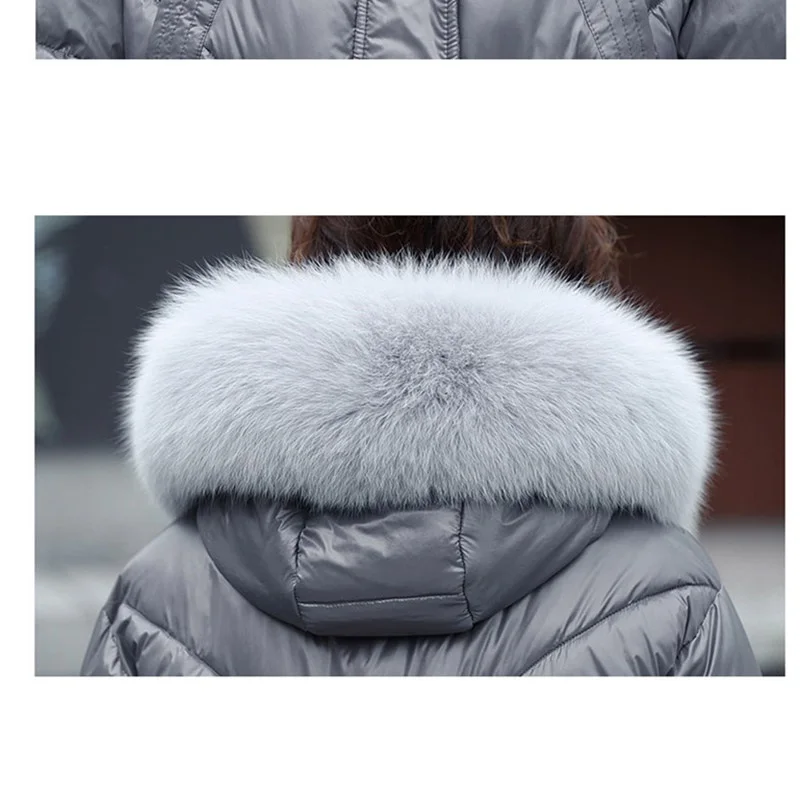 Korean Bright Face Big Fur Collar Down Cotton Jacket Women\'s 2025 Winter Jackets Female Parkas Loose Thick Warm Hooded Outerwear