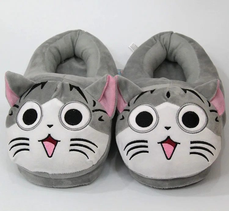 Full Covered Cartoon Cat Slippers Warm Winter Slides Soft Plush Doll Indoor Cute Anime Bedroom Shoes For Man Woman Home Use