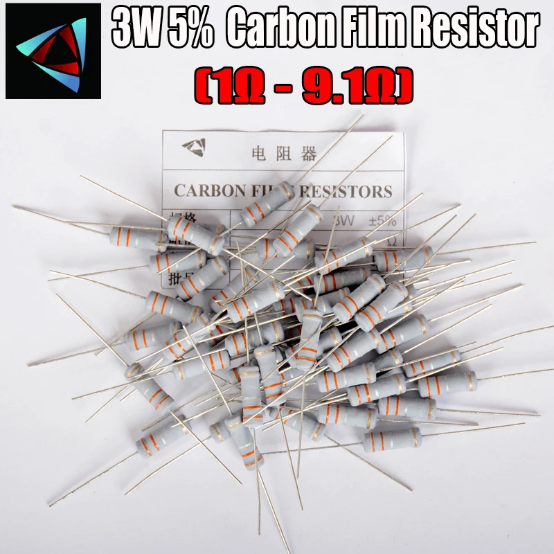 20Pcs 3W Carbon Film Resistor 5% 1R ~ 1M 1R 1 1.2 1.5 1.8 2 2.2 2.4 2.7 3 3.3 3.6 3.9 4.3 4.7 5.1 5.6 6.2 6.8 7.5 8.2 9.1 ohm