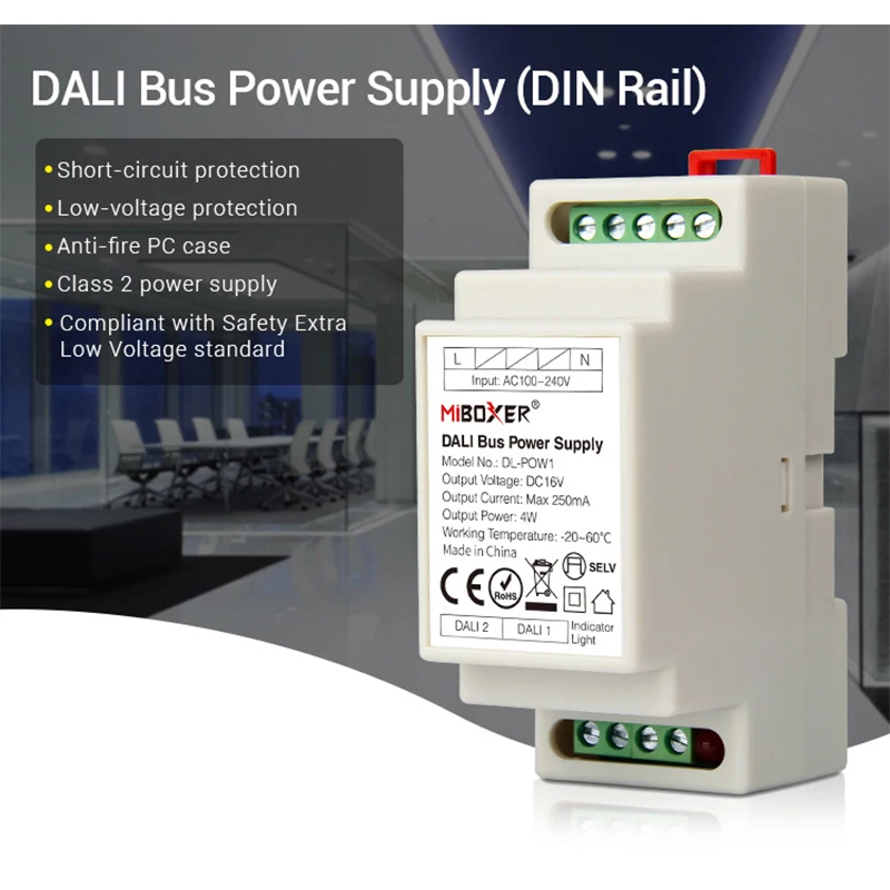 Miboxer DT8 DALI Dimming Control System 86 DALI 5 in 1 Touch Panel LED Controller DALI Bus Power Supply DIN Rail for LED Lamps