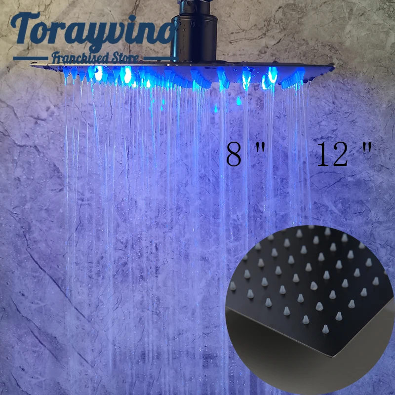 

orb bathroom shower head 8 inch 12 inch chuveiro de led rainfall Three color changes according water temperature from cold hot