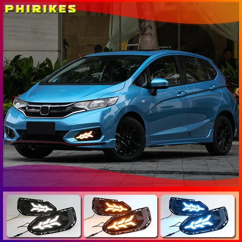 

2pcs LED DRL Daytime Running Lights Daylight Fog Lamp Cover With Turn signal lamp For Honda jazz fit 2018
