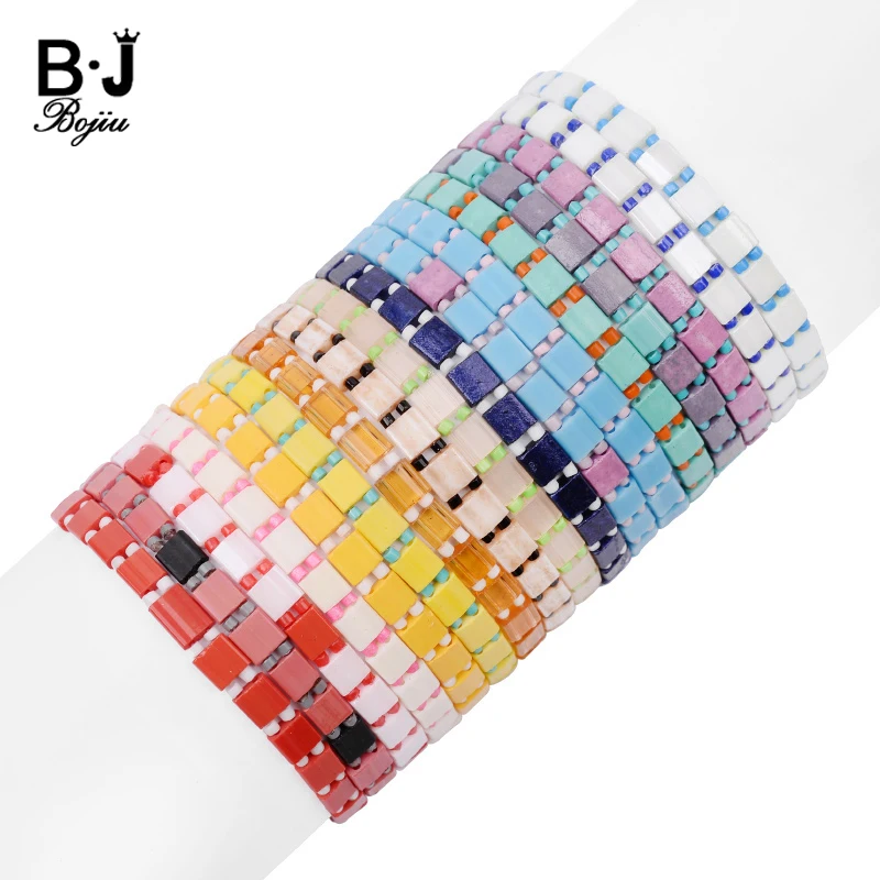 BOJIU 17 Styles Bohemian Miyuki Delica Tila Beads Bracelets For Women Summer Beach Jewelry Boho Gold Loom Custom Bracelet BC356