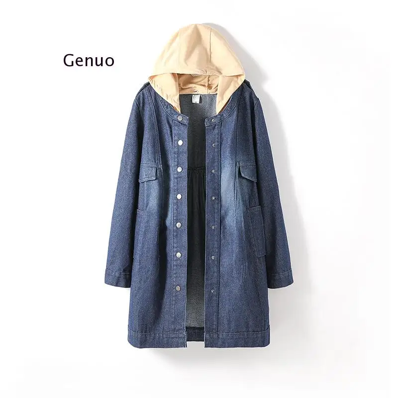 Oversized  Women Denim Trench Coat Fashion Lady Casual Loose Jeans Coats Girl Outerwear Female Overcoat